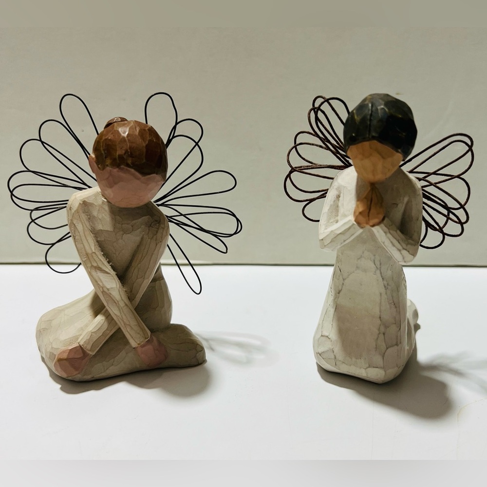 Willow Tree Figurines (2) Angels of Prayers 1999 and 2002 Metal Wings